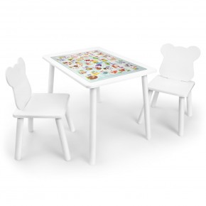 Детский комплект стол и два стула Мишка Rolti Baby с накладкой Алфавит (белая столешница/белое сиденье/белые ножки) в Невьянске - nevyansk.ok-mebel.com | фото