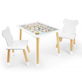 Детский комплект стол и два стула Мишка Rolti Baby с накладкой Алфавит (белая столешница/белое сиденье/береза ножки) в Невьянске - nevyansk.ok-mebel.com | фото