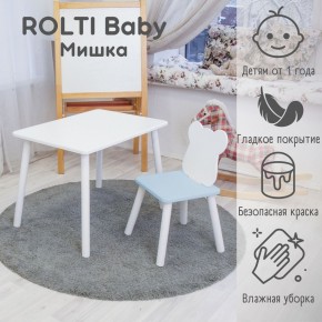 Детский комплект стол и стул «Мишка» Rolti Baby  (голубая столешница/голубое сиденье/белые ножки) в Невьянске - nevyansk.ok-mebel.com | фото 1