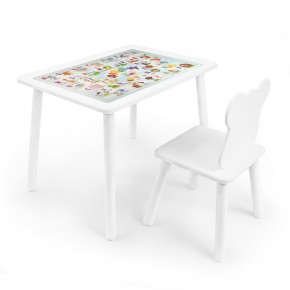Детский комплект стол и стул Мишка Rolti Baby с накладкой Алфавит (белая столешница/белое сиденье/белые ножки) в Невьянске - nevyansk.ok-mebel.com | фото
