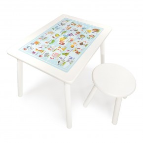 Детский комплект стол и табурет круглый Rolti Baby с накладкой Алфавит (белая столешница/белое сиденье/белые ножки) в Невьянске - nevyansk.ok-mebel.com | фото
