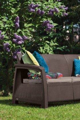 Диван пластиковый Корфу Макс (Corfu love seat max) коричневый в Невьянске - nevyansk.ok-mebel.com | фото 2