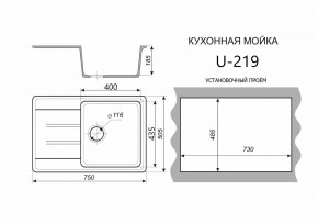 Каменная мойка ULSTONE U-219 (755х505) в Невьянске - nevyansk.ok-mebel.com | фото 2