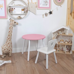 Комплект детский стол КРУГЛЫЙ и стул КОРОНА ROLTI Baby (розовая столешница/белое сиденье/белые ножки) в Невьянске - nevyansk.ok-mebel.com | фото