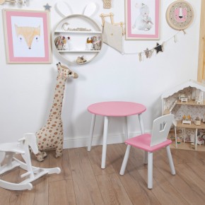 Комплект детский стол КРУГЛЫЙ и стул КОРОНА ROLTI Baby (розовая столешница/розовое сиденье/белые ножки) в Невьянске - nevyansk.ok-mebel.com | фото