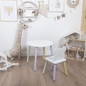 Комплект детский стол КРУГЛЫЙ и стул МИШКА ROLTI Baby (белая столешница/белое сиденье/цветные ножки) в Невьянске - nevyansk.ok-mebel.com | фото