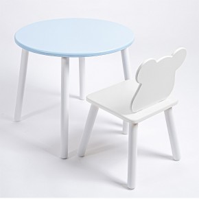 Комплект детский стол КРУГЛЫЙ и стул МИШКА ROLTI Baby (голубая столешница/белое сиденье/белые ножки) в Невьянске - nevyansk.ok-mebel.com | фото