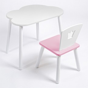 Комплект детский стол ОБЛАЧКО и стул КОРОНА ROLTI Baby (белая столешница/розовое сиденье/белые ножки) в Невьянске - nevyansk.ok-mebel.com | фото