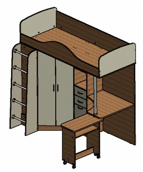 Кровать-чердак "Теремок-1" Дуб молочный/Орех в Невьянске - nevyansk.ok-mebel.com | фото 3