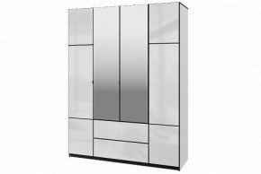 Шкаф 4-х дверный Палермо 02 с ящиками и зеркалом Белый гладкий шелк/Черный гладкий шелк в Невьянске - nevyansk.ok-mebel.com | фото