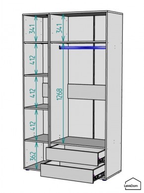 Шкаф Linnea MHR-3PO-2 2050х1200х510 (Белый-М 11.1.2) в Невьянске - nevyansk.ok-mebel.com | фото 3