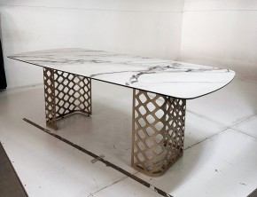 Стол CHIAVARI 220 KL-188 Контрастный мрамор матовый, итальянская керамика / Шампань, ®DISAUR в Невьянске - nevyansk.ok-mebel.com | фото 6
